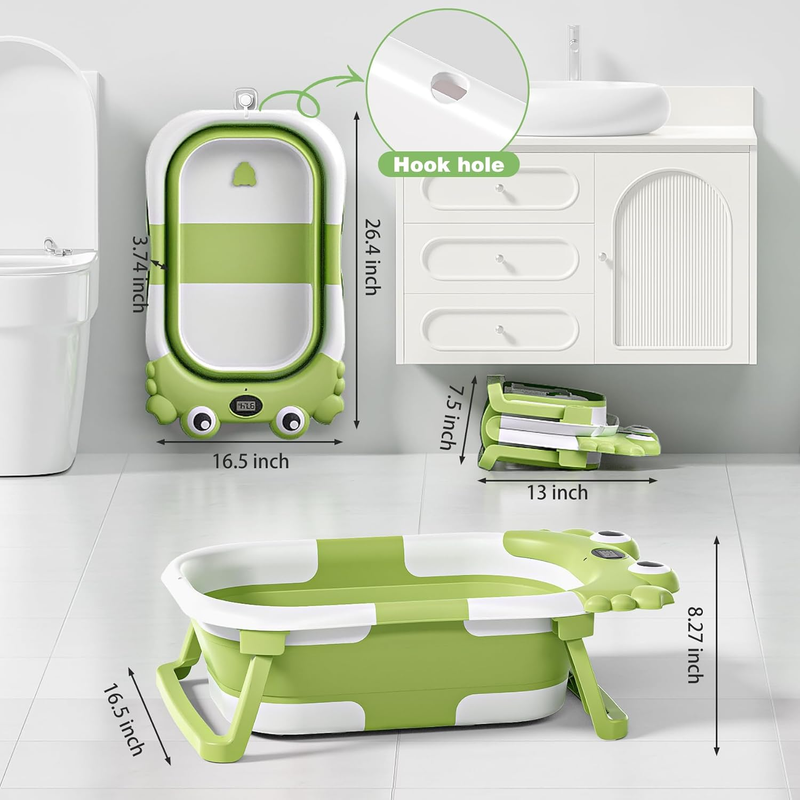 Collapsible Baby Bathtub Thermometer Soft Cushion Foldable Travel Tub0 36M Green4