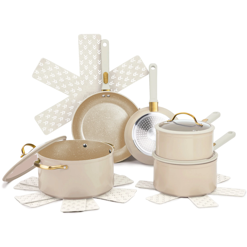 12-Piece Non-Stick Granite Collection Cookware Set, Pots and Pans Set - Taupe & 0