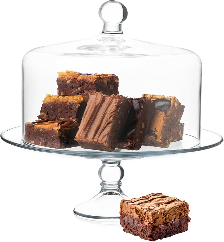 Selene Glass Cake Stand w/ Dome Lid Footed Covered Dessert Serving Dish11