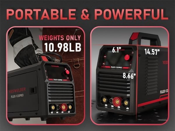 135A MIG Welder 3 in 1 – Flux Core, TIG/Stick Welding with LED Digital Display, 6