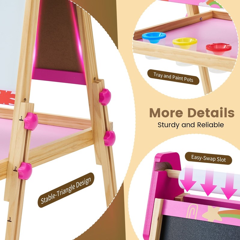 Kids Easel, Double-Sided Magnet Whiteboard & Chalkboard with Paper Roll, Storage5