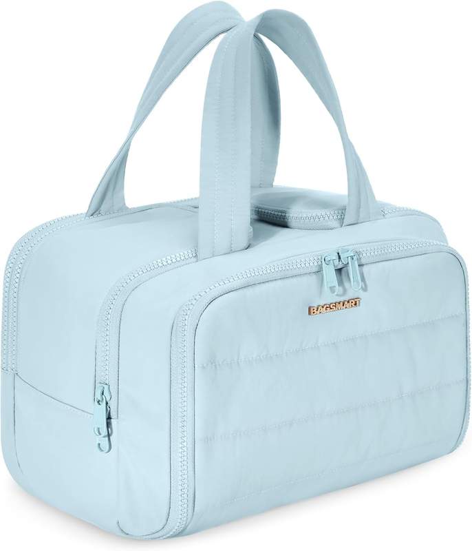 Travel Toiletry Bag Large Wide-Open Puffy Cosmetic Organizer for Women Blue10