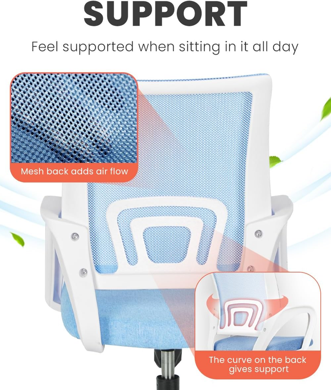 Mesh Office Desk Chair Ergonomic Mid Back Lumbar Support Sky Blue4