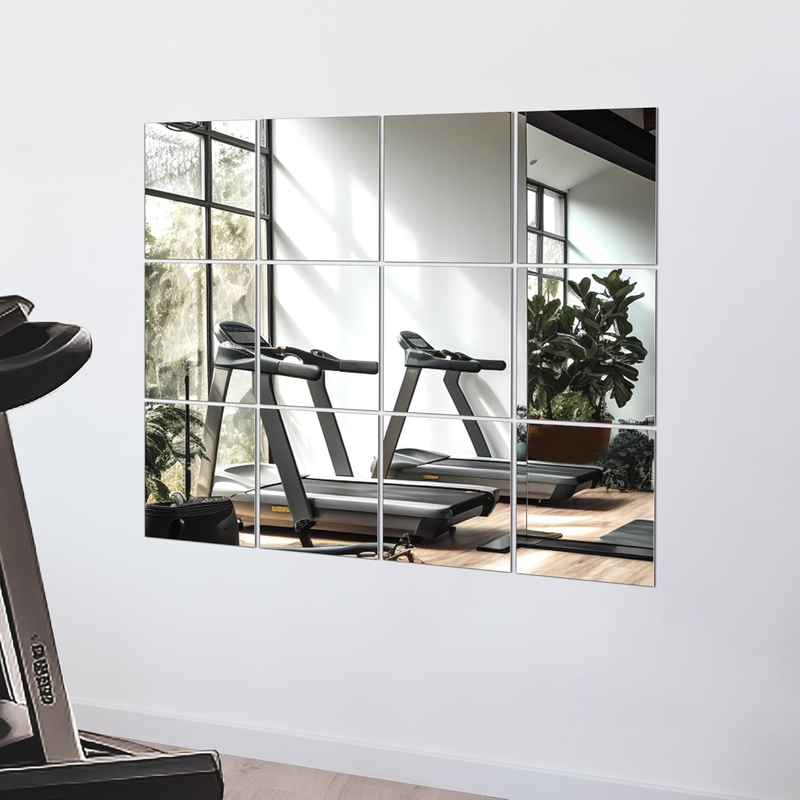 Home Gym Mirror Tiles 12x12 Inch 12 Pcs Full Length Workout Mirrors for Wall7