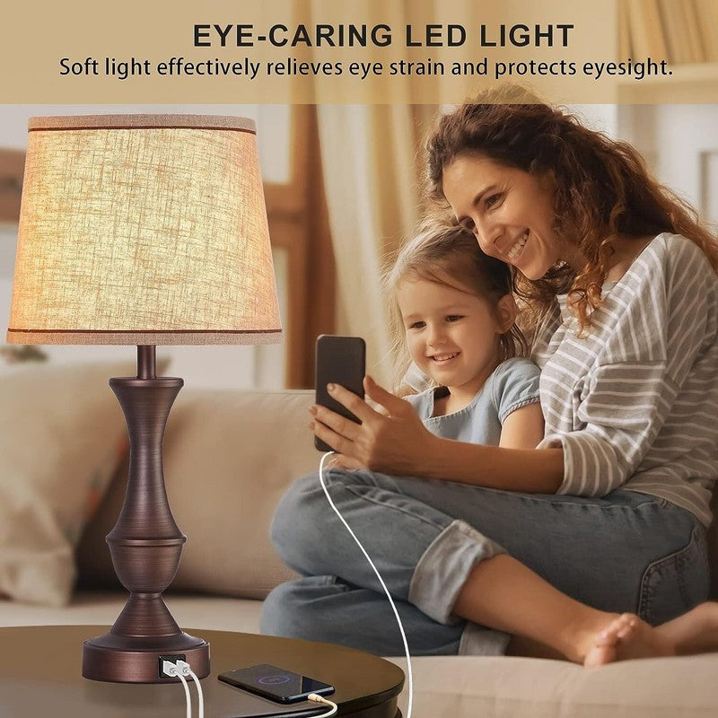 Set of 2 Touch Table Lamps w/ USB 3 Way Dimmable Nightstand Lamps Bulbs Included3