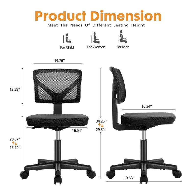 Home Office Desk Chair Armless Mesh Swivel Adjustable Low Back Black4