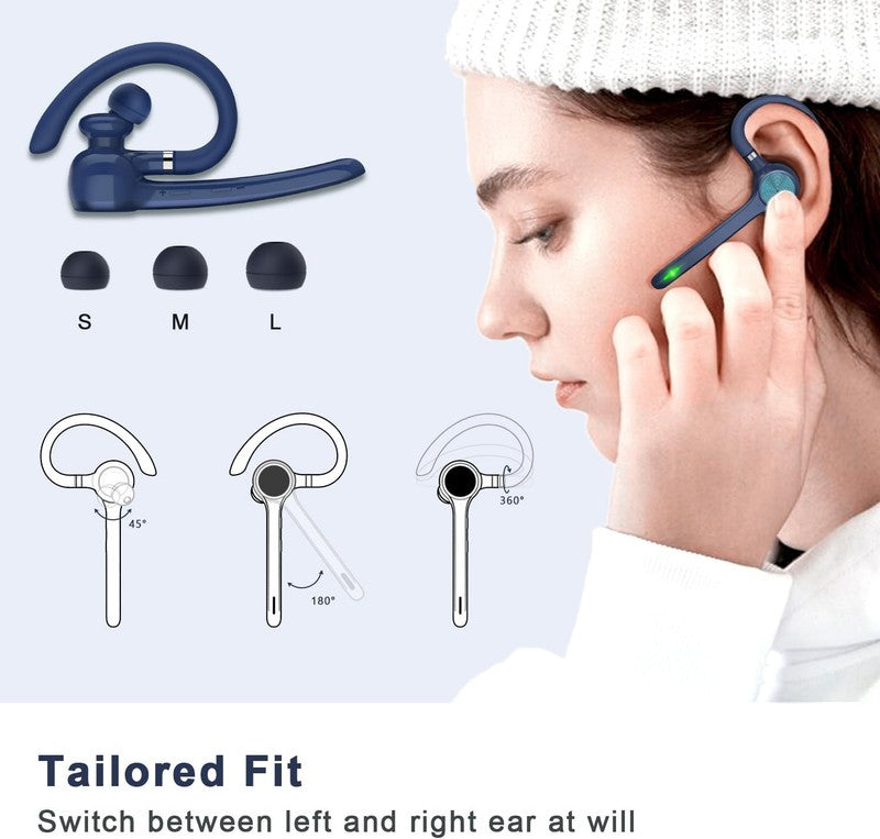 Bluetooth Headset V5.1 Wireless Earpiece 72H Talk 500mAh Case Hands Free Blue4