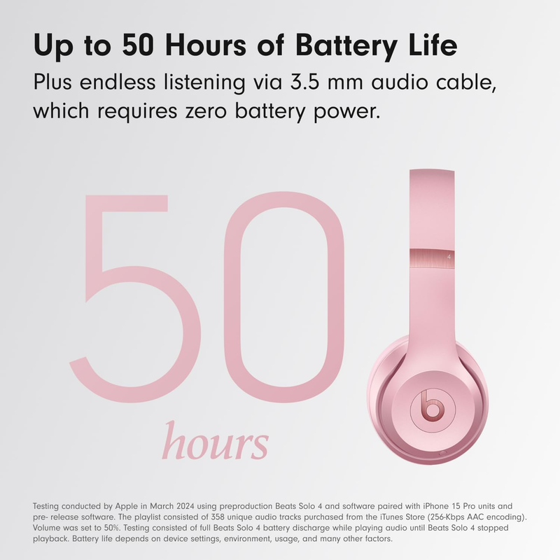 Solo 4 Wireless On-Ear Bluetooth Headphones 50Hr Battery Metallic Pink Apple And3
