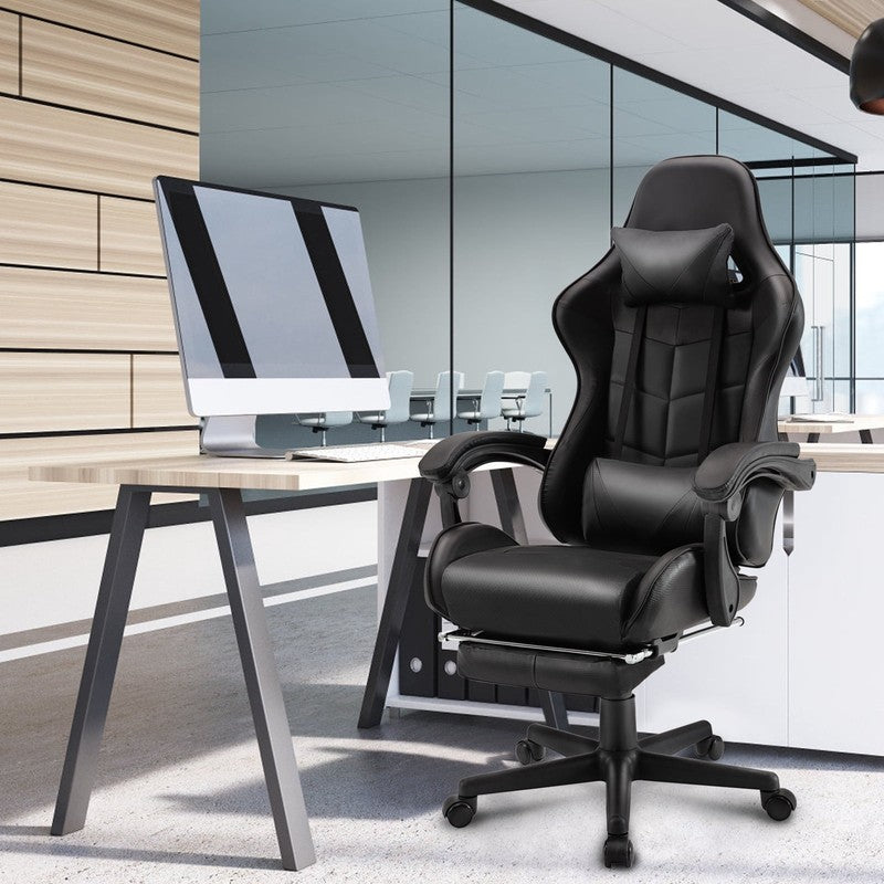 Ergonomic Gaming Chair with Footrest Massage Lumbar Support High Back Black8
