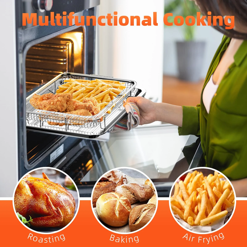 2 Pack Air Fryer Basket Tray for Oven Stainless Steel w/30 Parchment 15.69