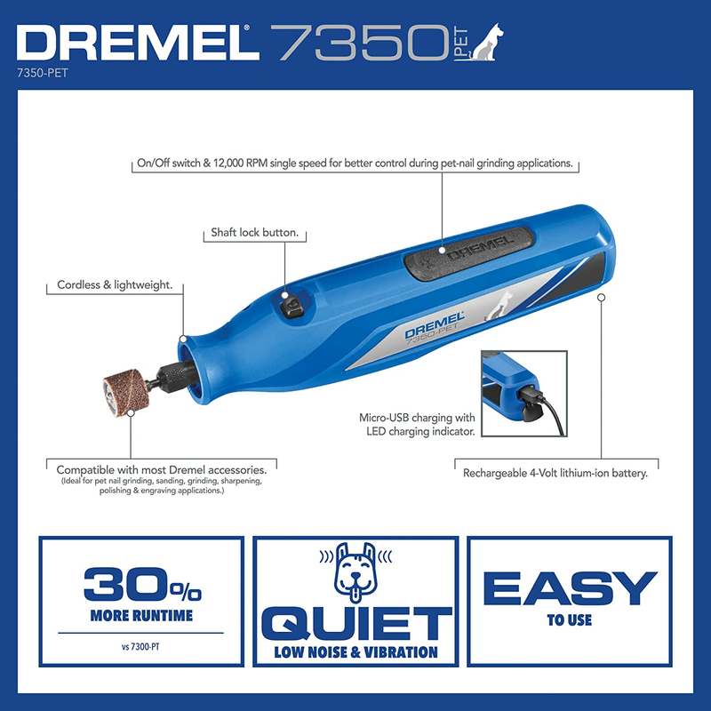 7350 PET 4V Pet Dog Nail Grinder Safe Easy To Use Grooming Trimmer Kit1