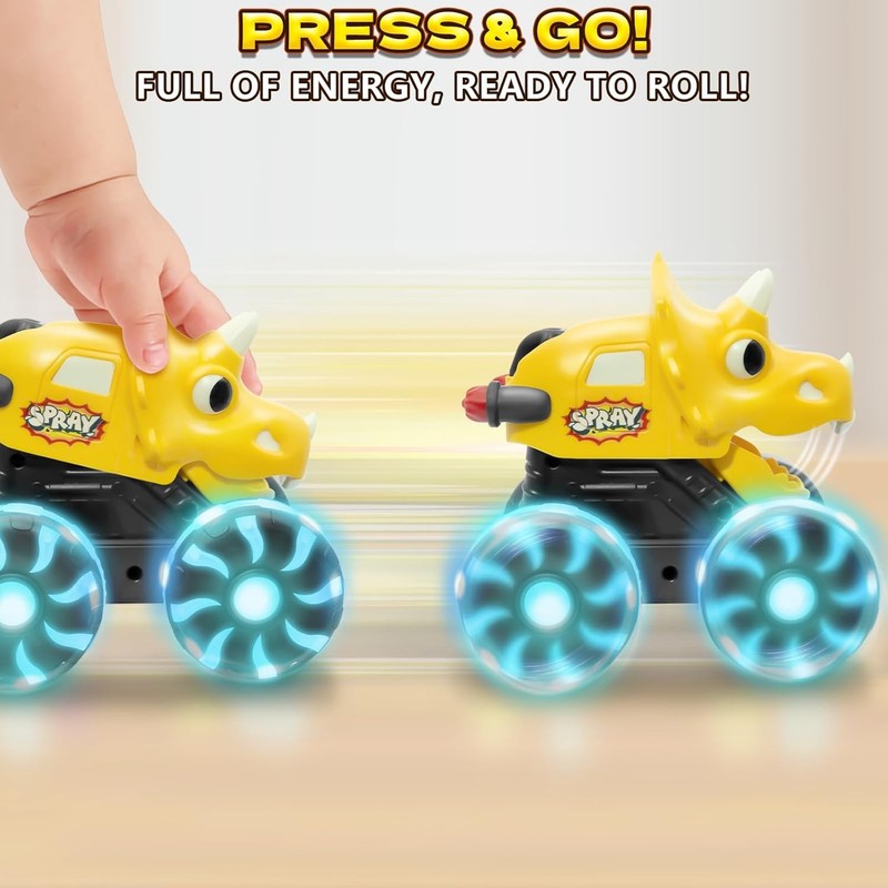 3 Pack Dinosaur Car Toys for Kids Toddlers, Light up Wheels Monster Truck Toys f3