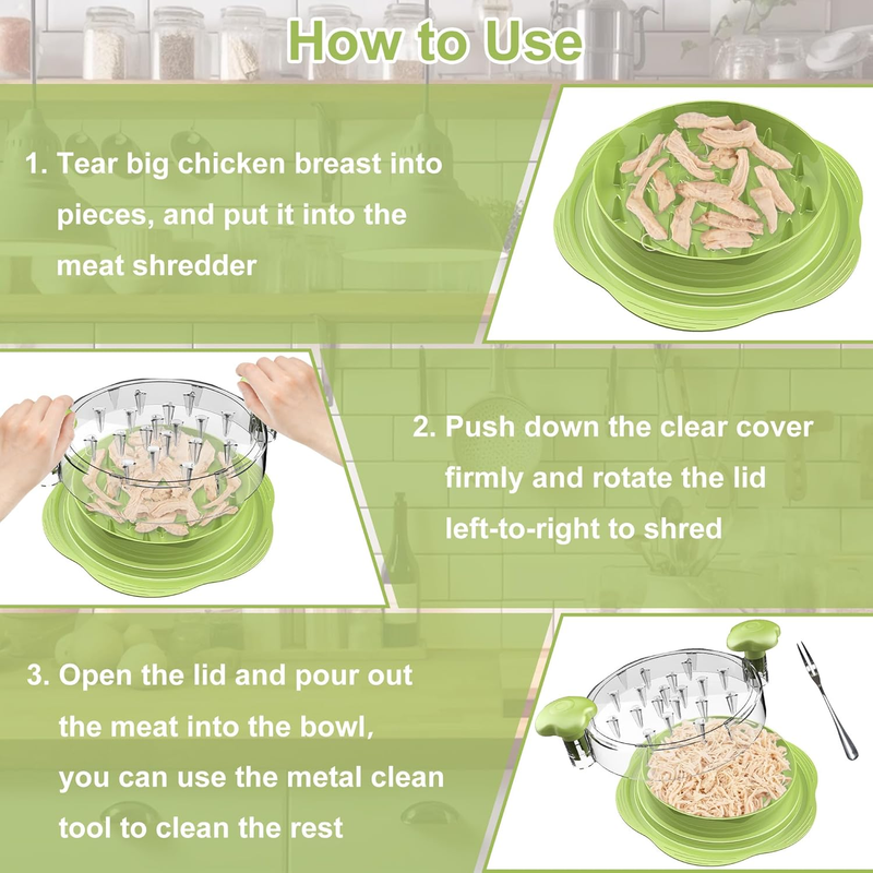 Chicken Shredder Tool Large Twist Meat Shredder BPA Free w/ Brush Fork5