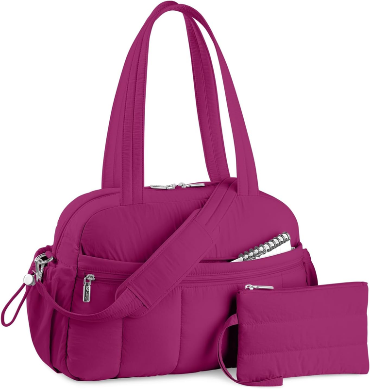 Travel Duffel Bag Women Puffer Gym Weekender Wet Pocket Carry On Dark Purple10