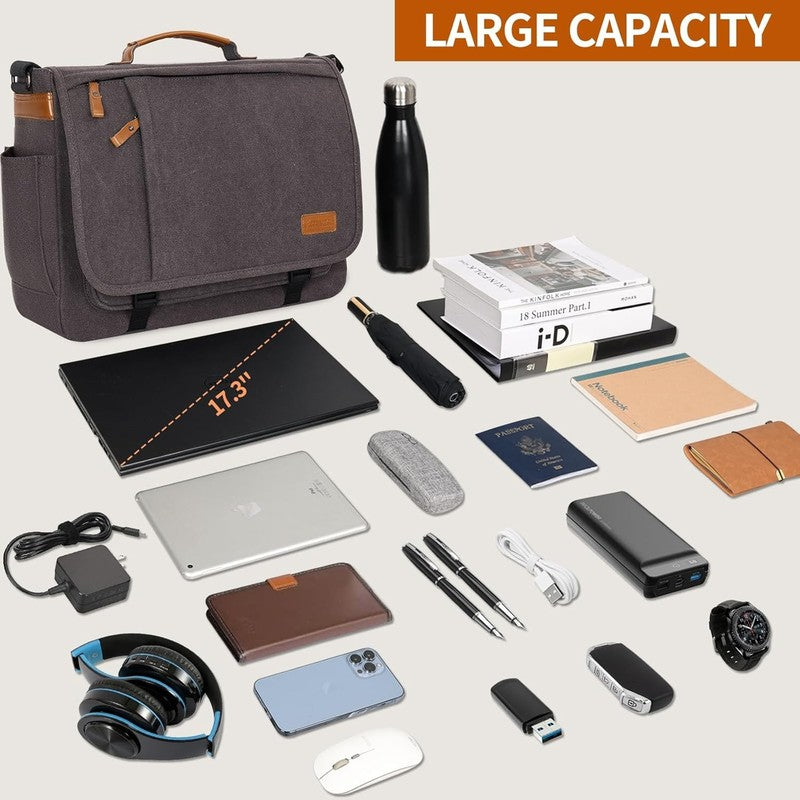 ESTARER Mens Messenger Bag 17 17.3" Laptop Canvas Work Travel Grey5