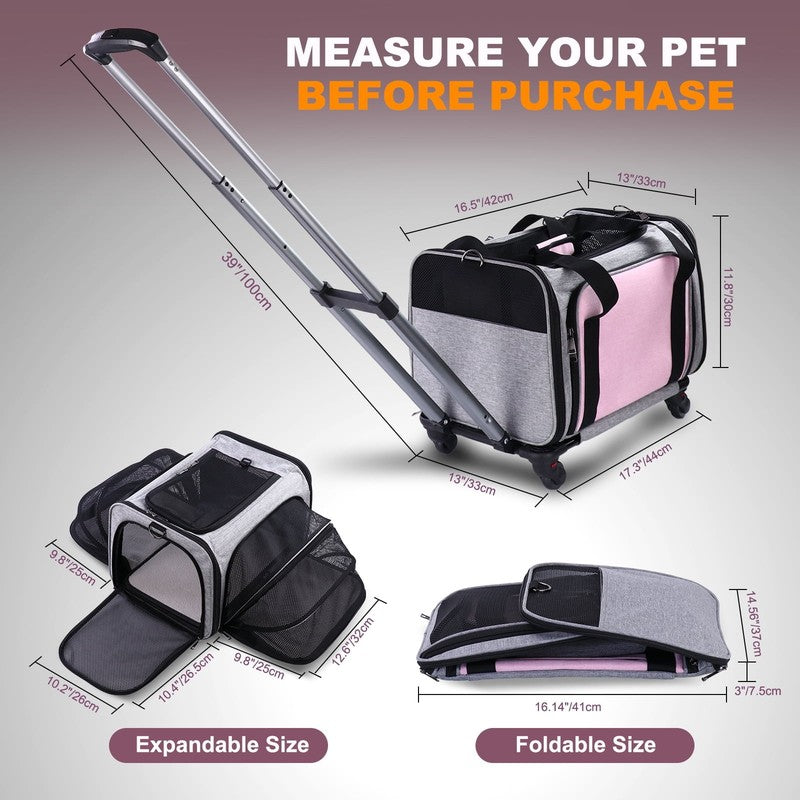 “Rolling Pet Carrier with Wheels – Foldable Airline Approved Dog & Cat Travel1