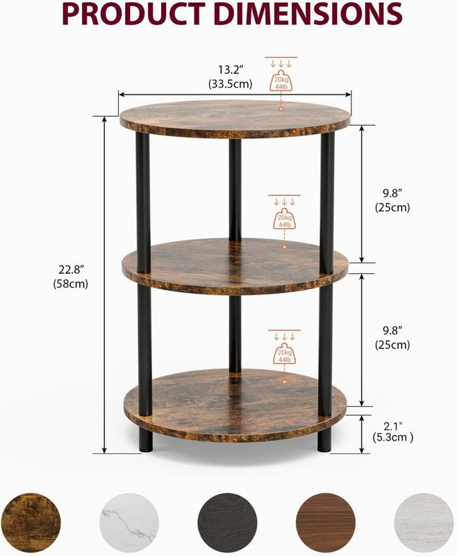 Small round End Table - 3 Tier Design Accent Table, Narrow Side or Bedside Stand1