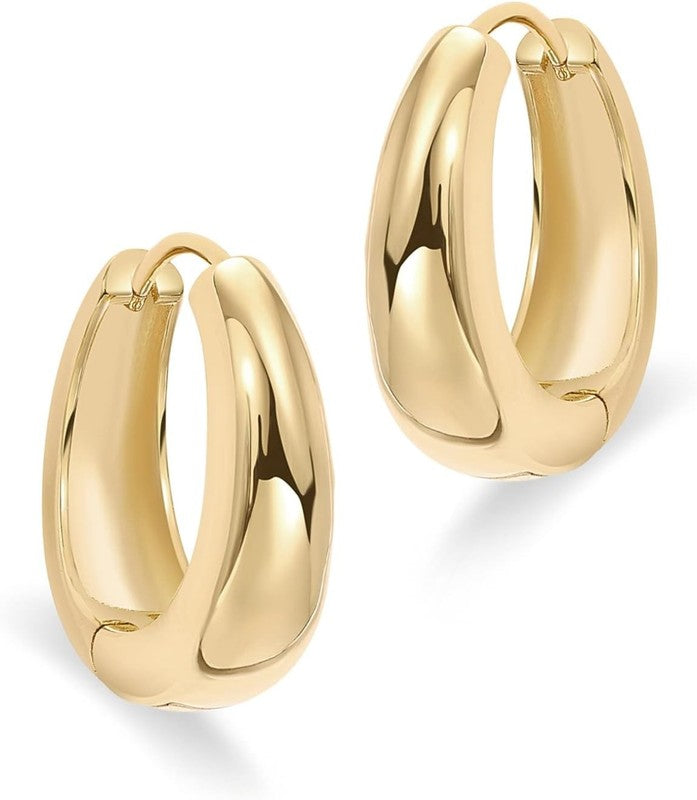 14K Gold Plated Sterling Silver Chunky Hoop Earrings for Women, Lightweight2