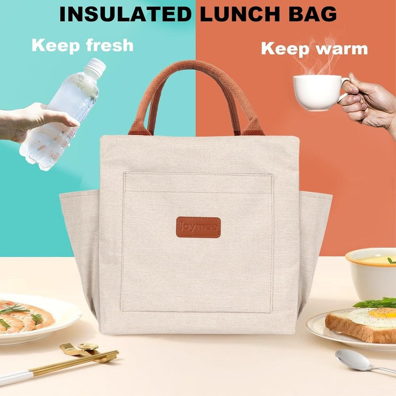 Insulated Lunch Bag Women Leakproof Large Cooler Tote w Bottle Holder Beige4