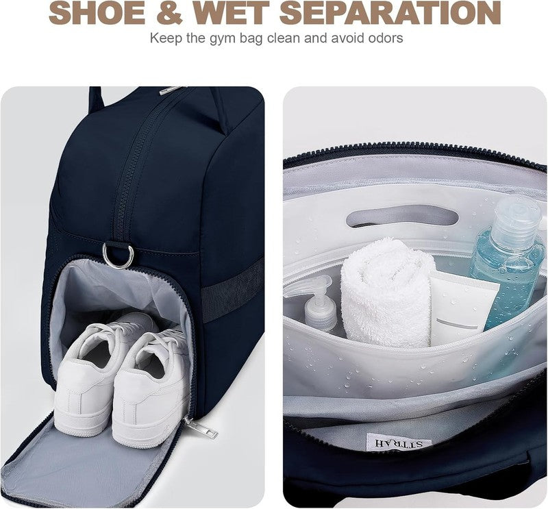 Gym Bag Women Lightweight Duffle Shoe Wet Compartment Yoga Travel Blue3