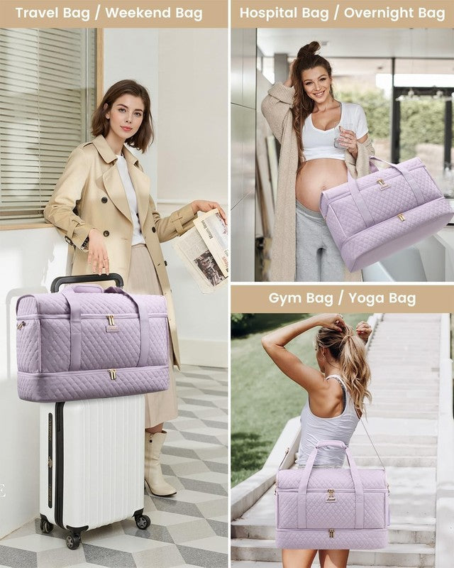Large Women Weekender Duffle Bag Carry On Gym Travel w/ Shoe Compartment7