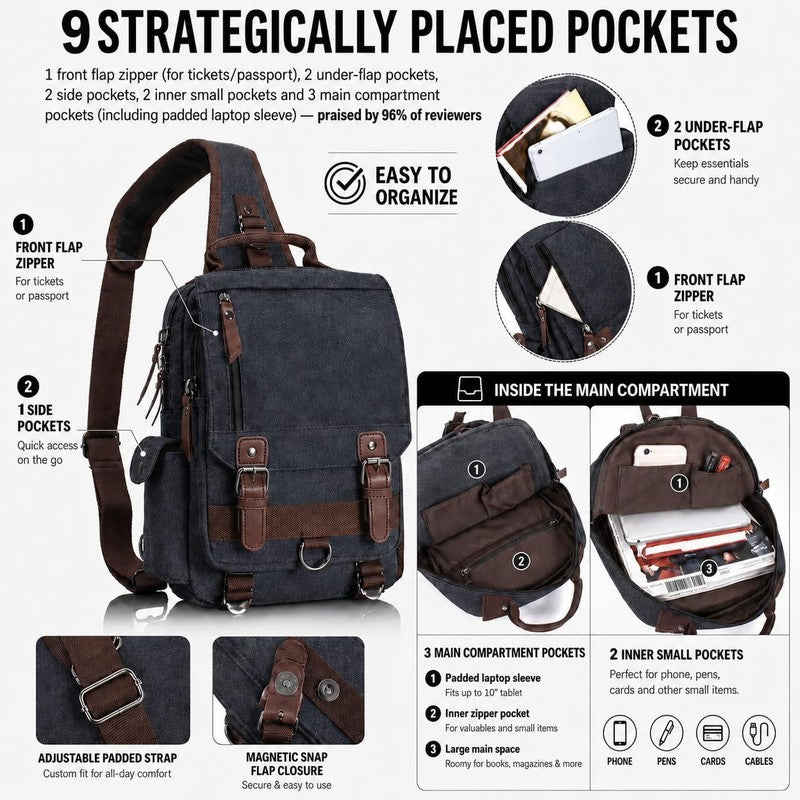 Retro Canvas Messenger Bag Unisex Crossbody Sling Shoulder Travel Work Daily3