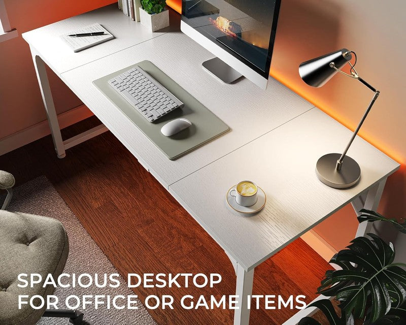 63'' Computer Gaming Desk w/ Storage Office Writing Desk Metal Frame White4