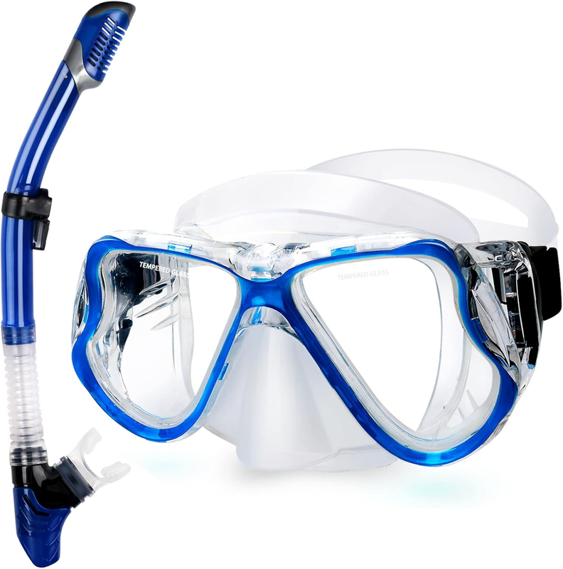 Dry Snorkel Set Panoramic Wide View Anti-Fog Scuba Mask Snorkeling Gear0