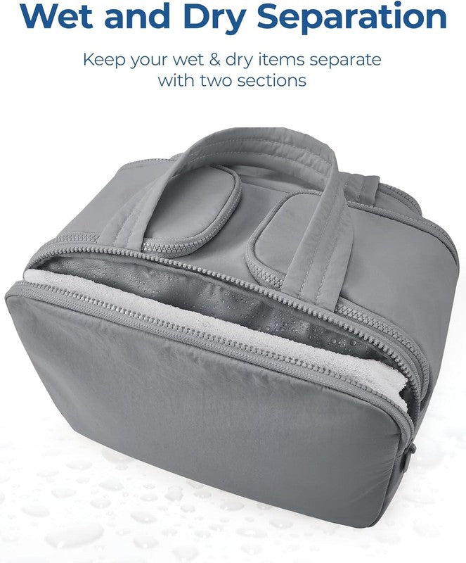 Travel Toiletry Bag Large Wide-Open Makeup Organizer Handle for Women Grey4