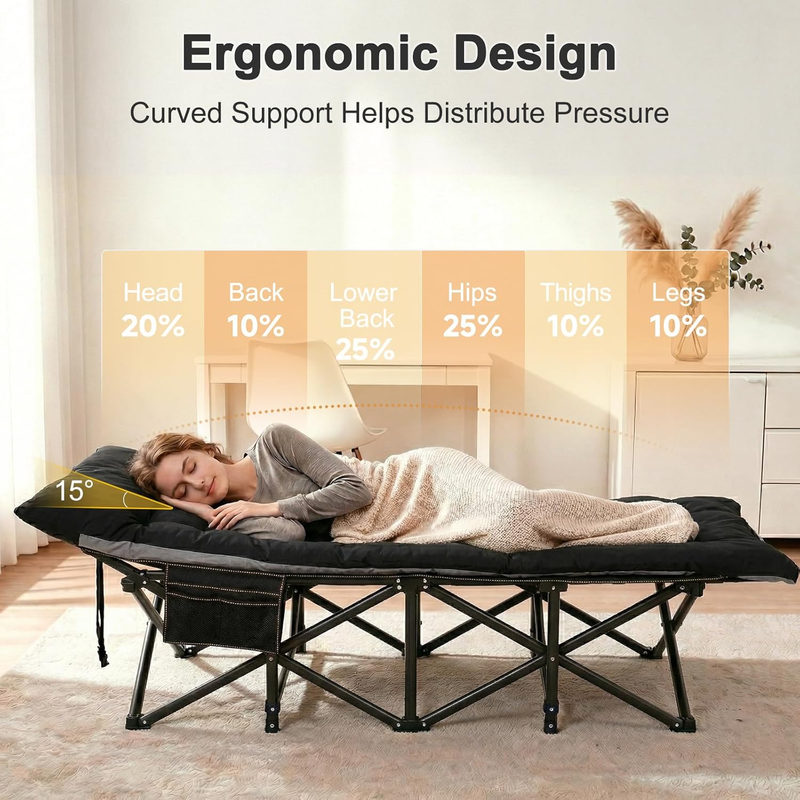 2PK Camping Cot 28" Extra Wide Heavy Duty 1200D Oxford Folding Bed w/  Carry Bag2
