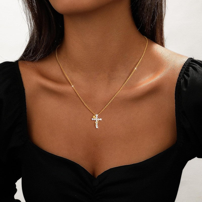 14K Gold Plated Cross Necklace Women Dainty Rose Flower Pendant7
