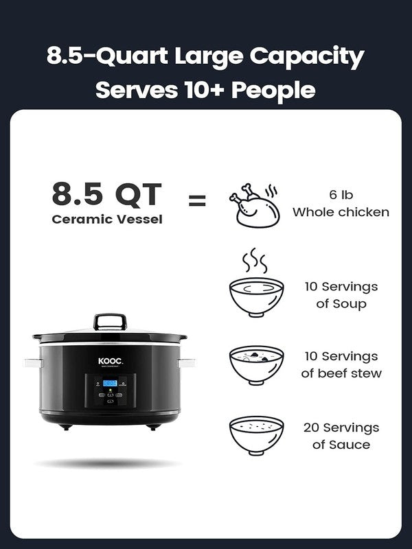 8.5 Quart Programmable Slow Cooker w/ Timer + Liners, Black Oval New3