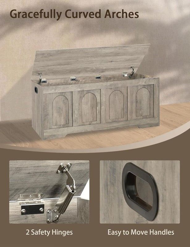 47.2'' Rattan Storage Chest Flip Top Entryway Bench Toy Box Gray Wash7