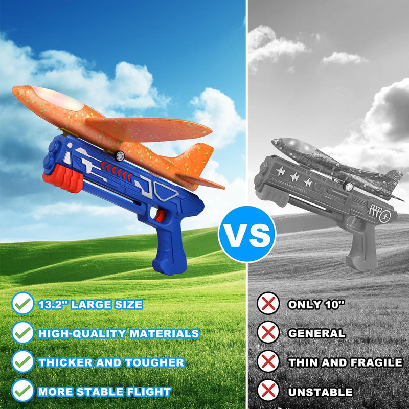 3 Pack LED Foam Airplane Launcher Toys 2 Flight Modes Outdoor Flying Kids3