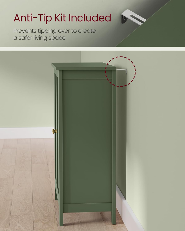 Bathroom Floor Storage Cabinet Forest Green 2 Adjustable Shelves Freestanding7