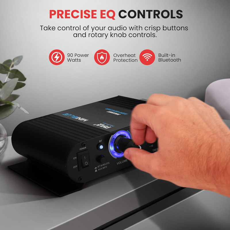 Wireless Bluetooth Home Amp 90W Dual Channel Mini Stereo RCA AUX LED PFA330BT3