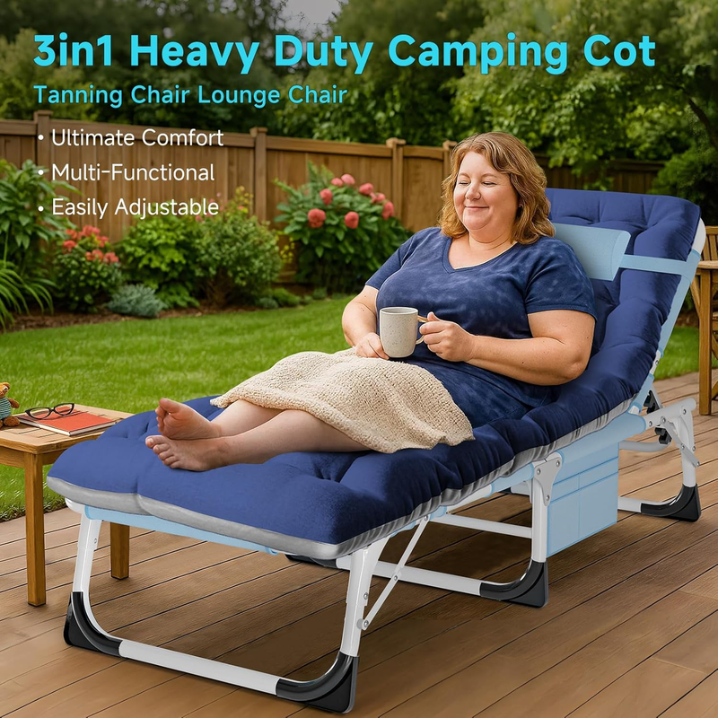 Camping Cot Extra Wide Heavy Duty 1200D Oxford Folding Bed w/ Mat Portable Sleep5