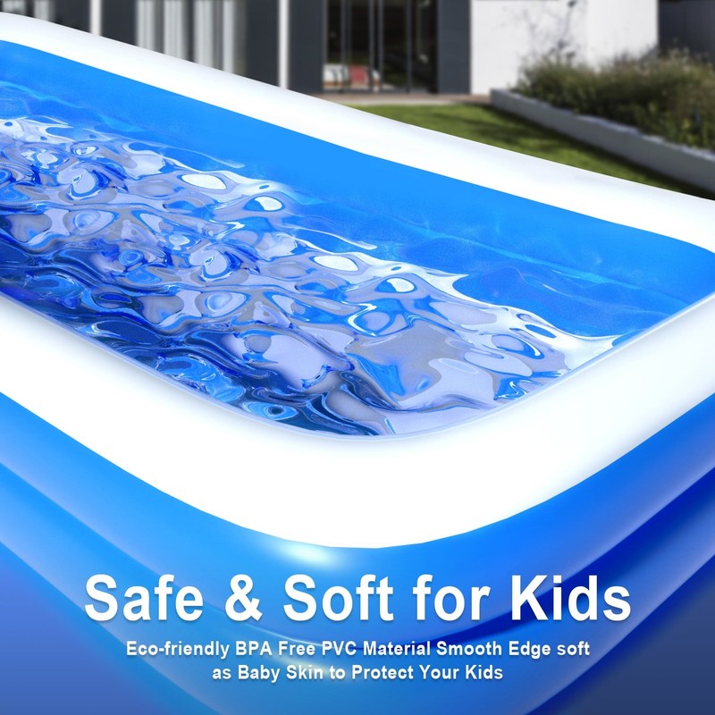 Inflatable Pools Kiddie Pool, 71" X 47" X 24" Indoor Rectangle Swimming Pool for4