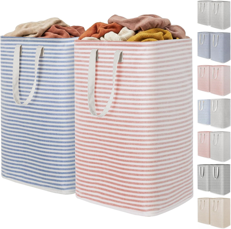 2 Pack 80L Laundry Basket Collapsible Waterproof Reinforced Handles Pink Blue10