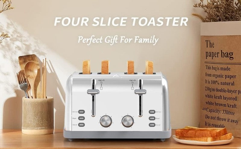 Retro 4 Slice Stainless Steel Toaster T-527 - Wide Slot, 7 Shades, Bagel, Waffle7