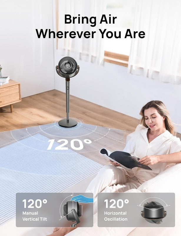 Quiet 120° Oscillating Pedestal Fan, 8 Speeds, Adjustable Height, Timer, Grey1