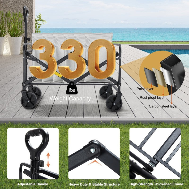 330LBS Foldable Wagon Cart, Heavy Duty Beach/Camping, Big Wheels   Black1