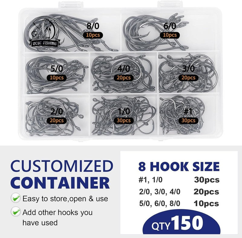 Strong Offset Circle Hooks for Saltwater Fishing - 150/240 Pcs, Various Sizes3