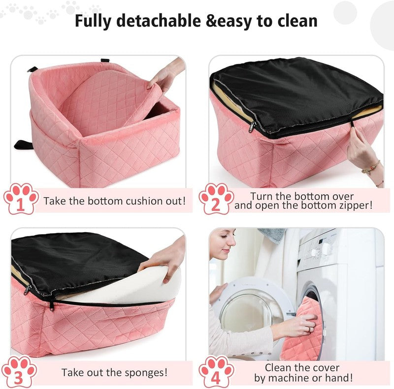 Dog Car Seat Small/Medium Dogs under 30lbs Washable Booster w/ Pockets Pink4