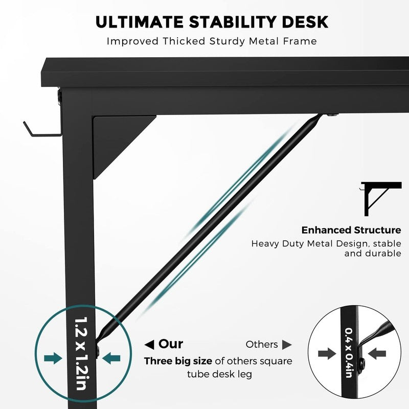48" Computer Office Desk Writing PC Table w/ Storage Bag Headphone Hook Black4