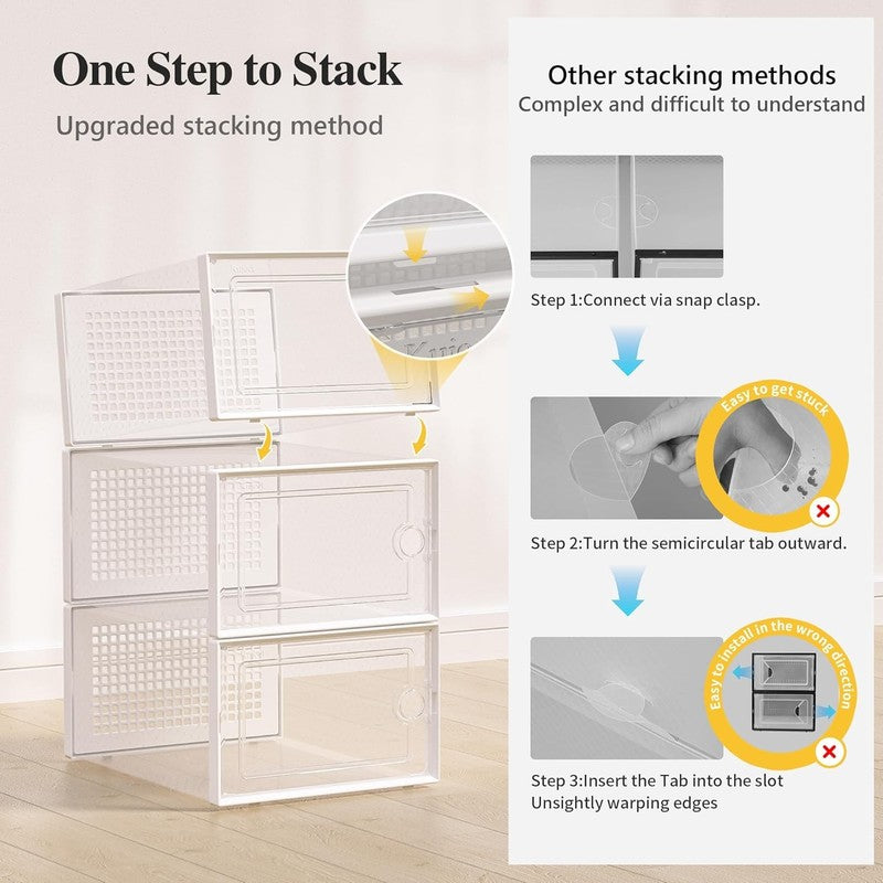 12 Pack X Large Clear Shoe Storage Boxes, Stackable Organizer Bins, White3