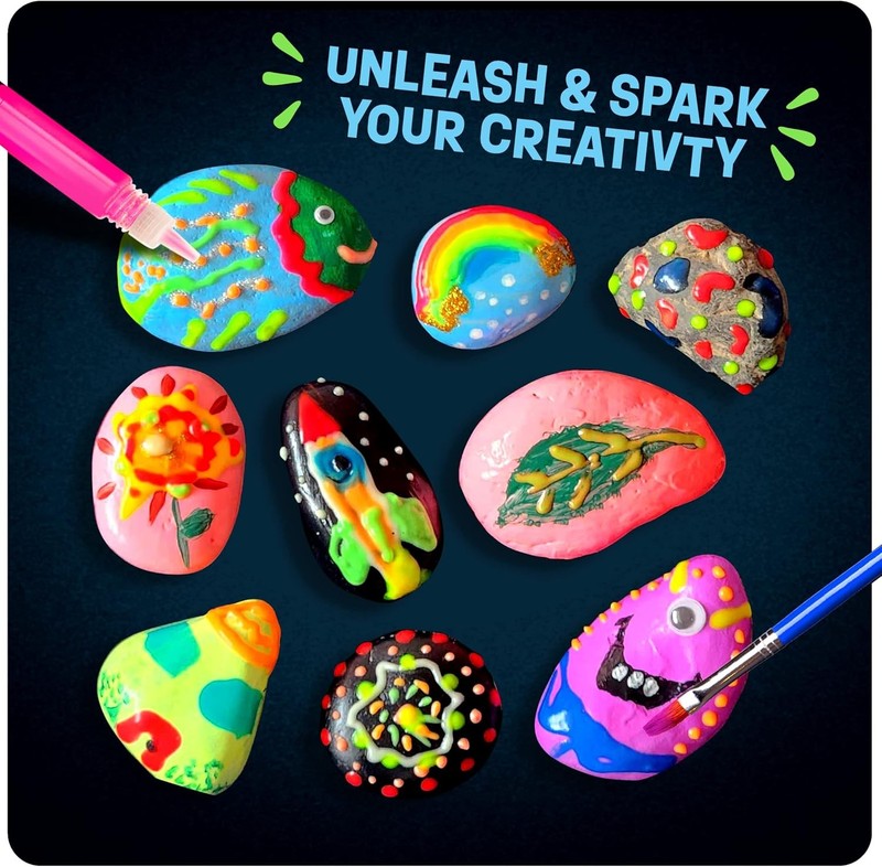 Kids Rock Painting Kit - Glow in the Dark - Christmas Gifts Arts & Crafts for Bo1