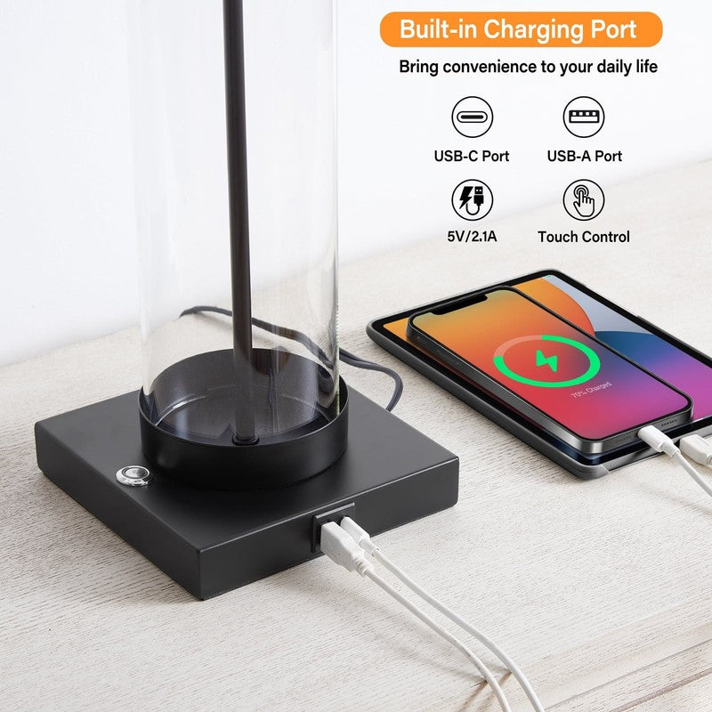 Modern Glass Table Lamps with USB Ports, Touch Dimmable, Set of 24
