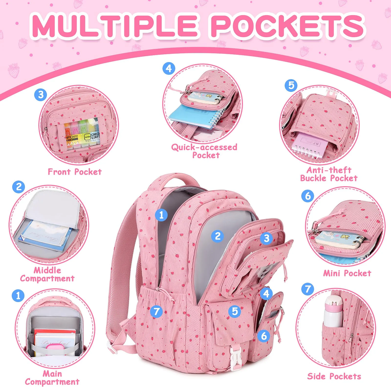 Corduroy Kawaii Ita Backpack School Bookbag Pink Strawberry6