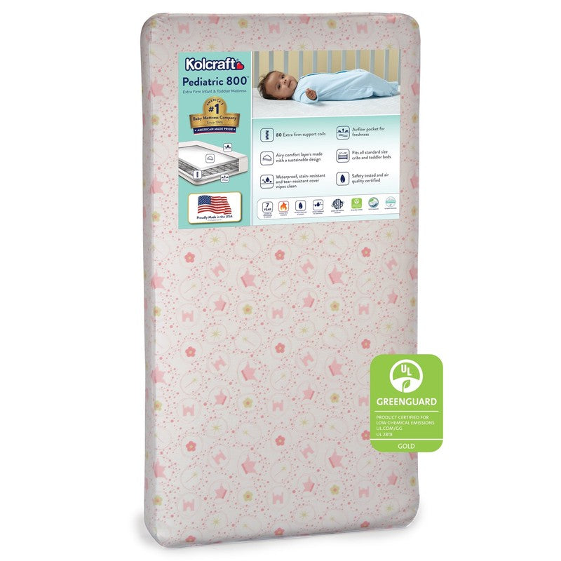 Pediatric 800 Crib Toddler Mattress Extra Firm 80 Coil Waterproof Pink0